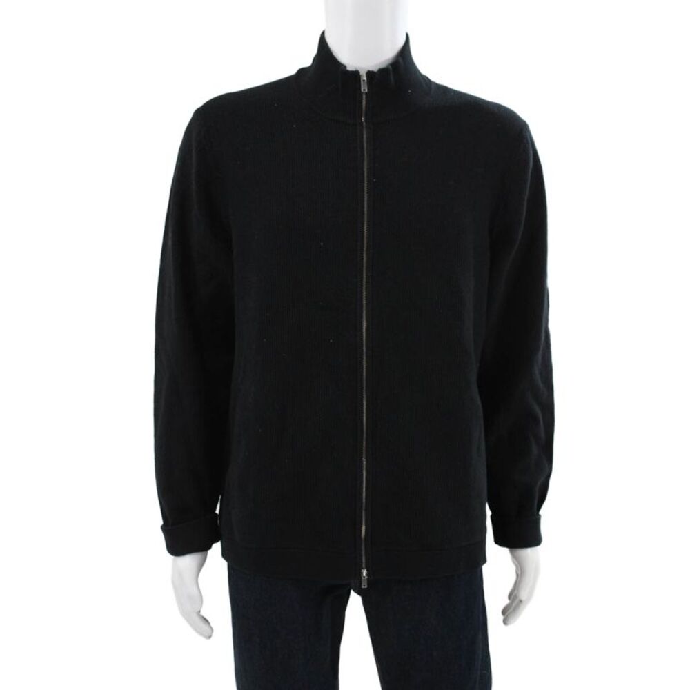 Theory Mens Black Full Zip Ribbed Knit Mock Neck Long Sleeve Sweater Size XL